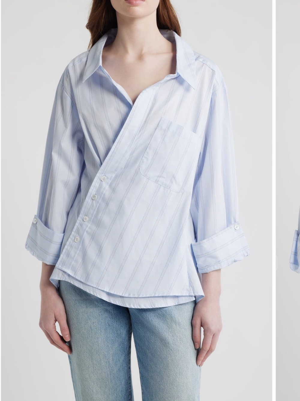 CISSA Asymetric Striped Button Wrap Shirt Royal Stripe Blue nwt